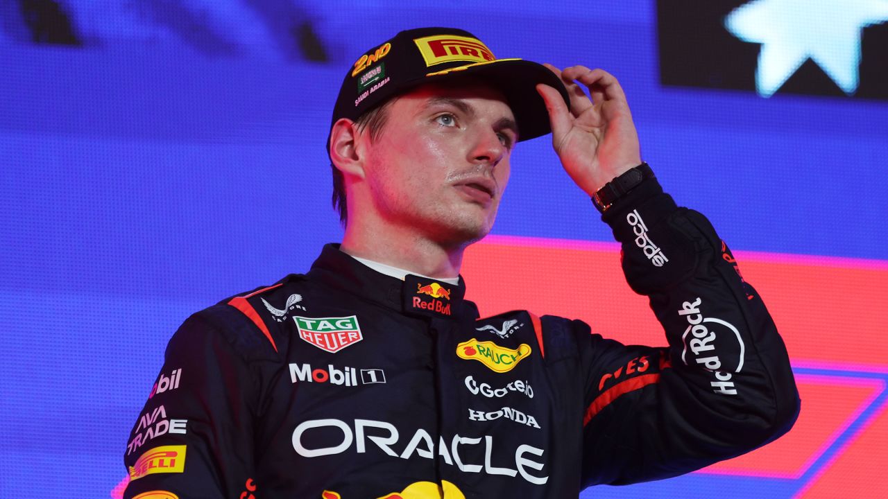 Max Verstappen of the Netherlands and Oracle Red Bull Racing looks on on the podium during the F1 Grand Prix of Saudi Arabia at Jeddah Corniche Circuit in Jeddah, Saudi Arabia, on April 20, 2025.