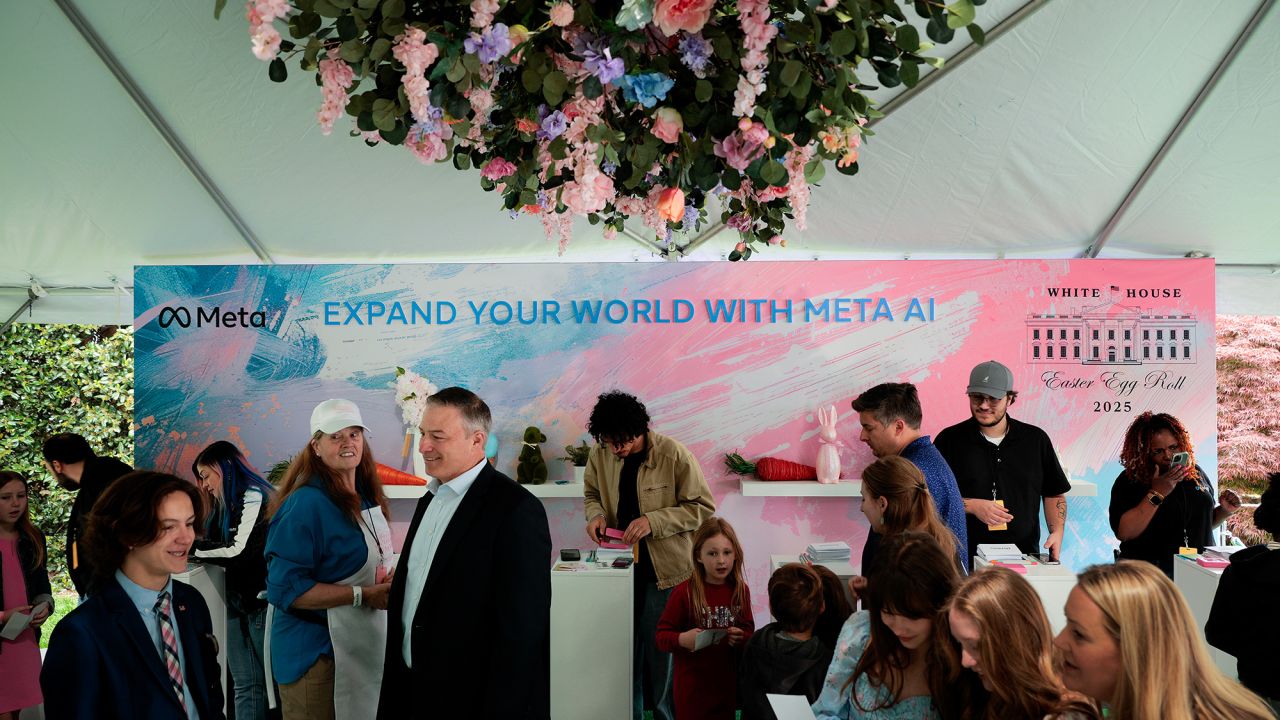 WASHINGTON, DC - APRIL 21: Guests visit the Meta tent during the White House Easter Egg Roll on the South Lawn of the White House on April 21, 2025 in Washington, DC. The White House is expecting thousands of children and adults to participate in the annual tradition of rolling colored eggs down the White House lawn, which was started by President Rutherford B. Hayes in 1878. (Photo by Chip Somodevilla/Getty Images)