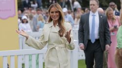 WASHINGTON, DC - APRIL 21: First lady Melania Trump greets guests durning the White House Egg Roll on the South Lawn of the White House on April 21, 2025 in Washington, DC. The White House is expecting thousands of children and adults to participate in the annual tradition of rolling colored eggs down the White House lawn, which was started by President Rutherford B. Hayes in 1878. (Photo by Anna Moneymaker/Getty Images)