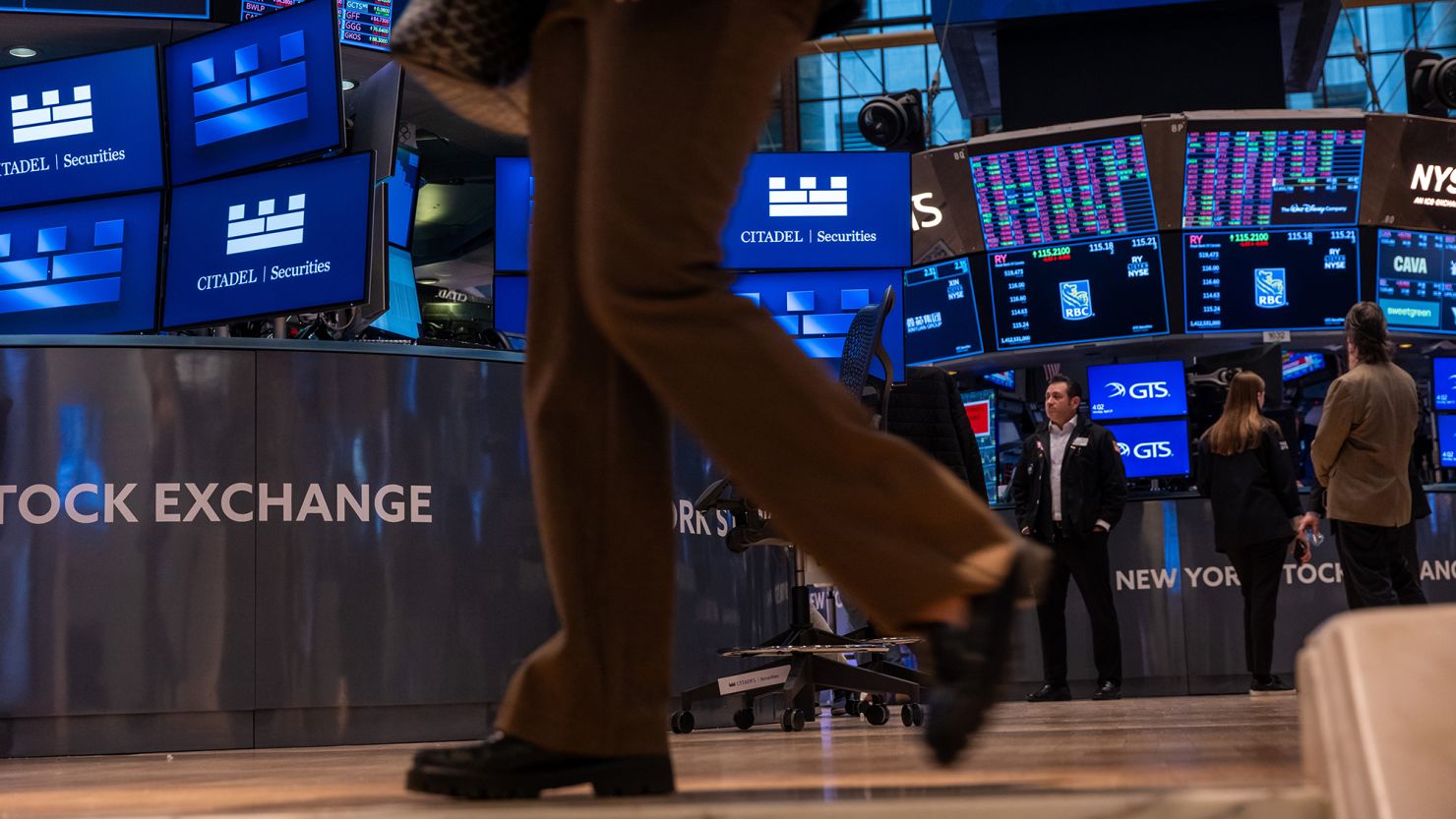 Traders work on the floor of the New York Stock Exchange.