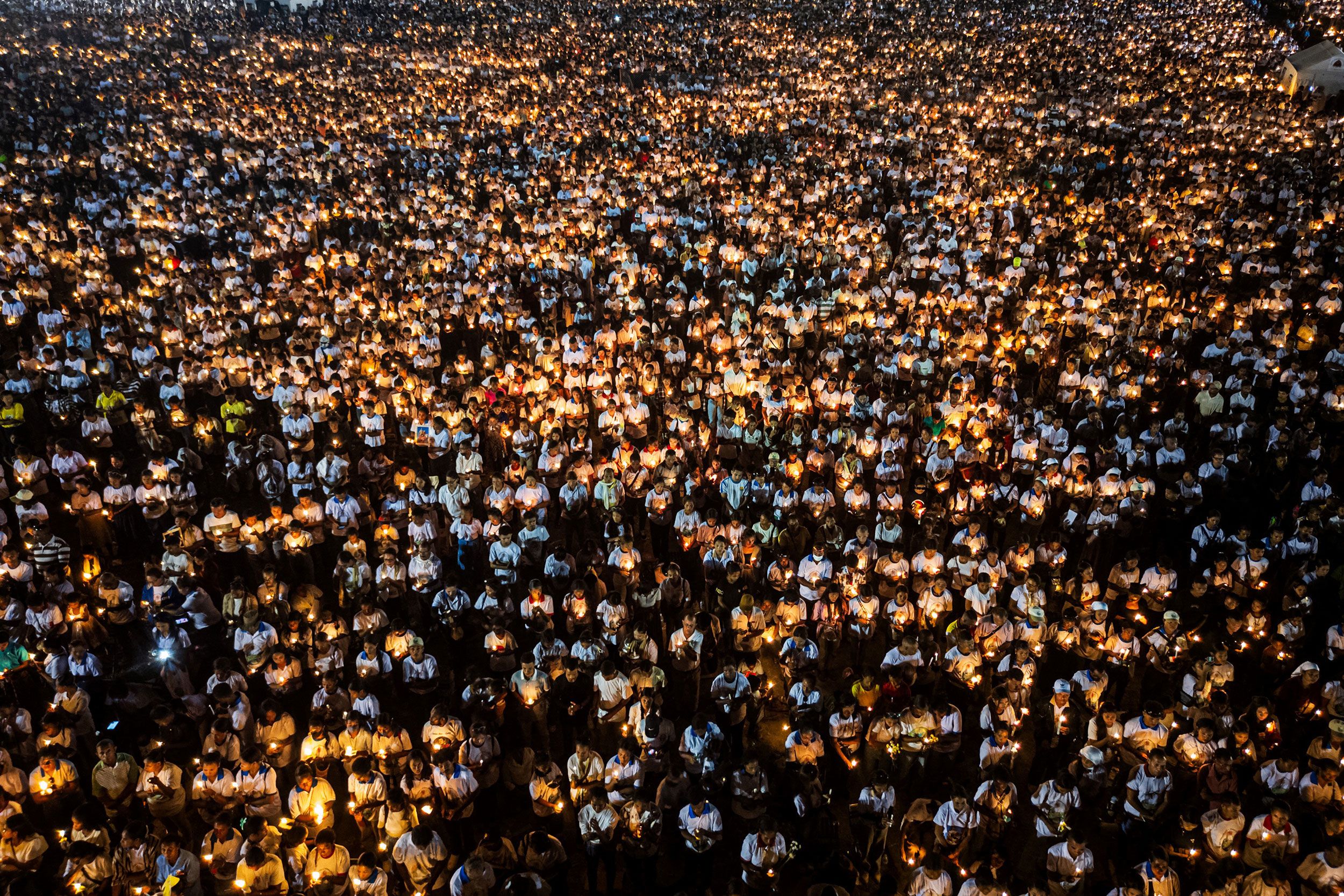 This aerial image shows mourners holding candles in Dili, East Timor, on Saturday. Last year, an estimated crowd of 600,000 gathered for the<a href="https://www.cnn.com/2024/09/09/asia/pope-francis-east-timor-intl-hnk/index.html"> pope’s Mass in the country</a>.
