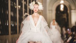 BARCELONA, SPAIN - APRIL 24: Models walk the runway at the Vivienne Westwood fashion show during Barcelona Bridal Fashion Week 2025 at the Universitat de Barcelona on April 24, 2025 in Barcelona, Spain. (Photo by Xavi Torrent/Getty Images)