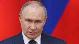 Russian President Vladimir Putin delivers a speech on April 28 in St. Petersburg, Russia.