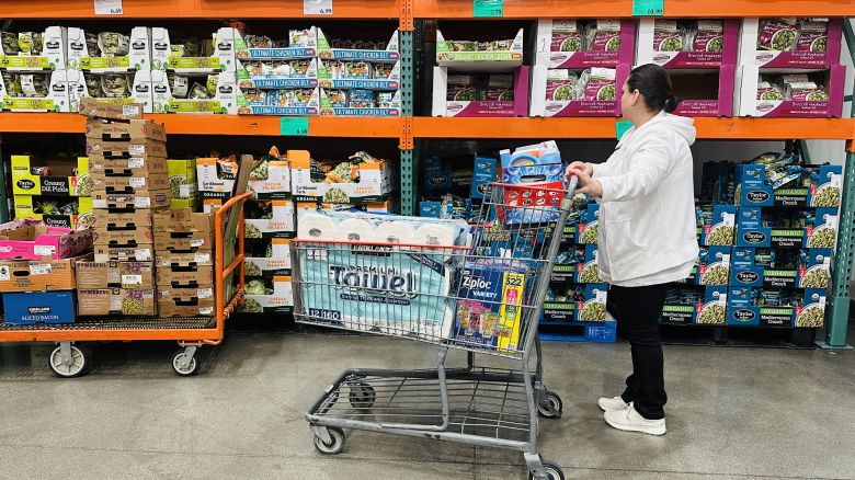 A woman shops for items at a Costco store on April 28, 2025 in Alhambra, California. Global stocks were steady on April 28 as investors welcomed the absence of further trade war escalation over the weekend and as countries seek to temper US President Donald Trump's tariffs. (Photo by Frederic J. BROWN / AFP) (Photo by FREDERIC J. BROWN/AFP via Getty Images)          