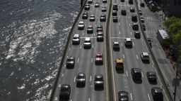 Cars drive on the FDR drive on April 30, 2025 in New York City.