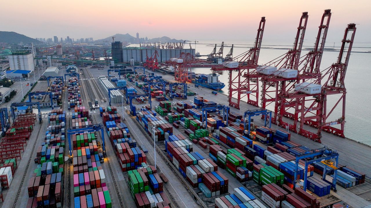 Containers are seen at the port in Lianyungang, in China's eastern Jiangsu province on May 1.