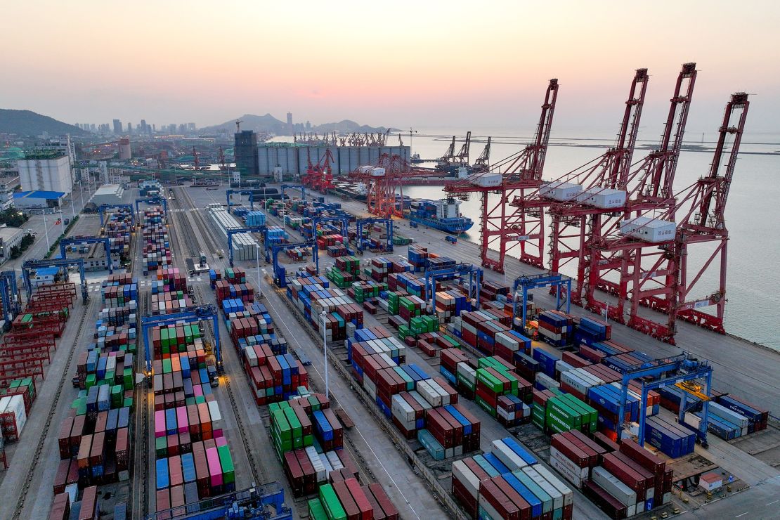 Containers are seen at the port in Lianyungang, in China's eastern Jiangsu province, on May 1.