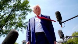 WASHINGTON, DC - APRIL 29: U.S. President Donald Trump speaks to members of the media before boarding Marine One on the South Lawn of the White House on April 29, 2025 in Washington, DC. Trump will travel to Michigan for a 100th Day in Office rally.
