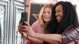 Ellen Pompeo and Shonda Rhimes attend the ceremony honoring Ellen Pompeo with a Star on the Hollywood Walk of Fame in Hollywood on Tuesday.