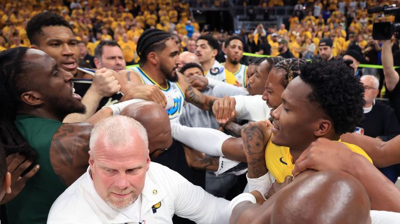 Giannis Antetokounmpo (left) clashed with Indiana Pacers guard Bennedict Mathurin (right) after Game 5 of their NBA playoff series.