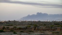 Smoke rises from the airport of Port Sudan, the seat of the Sudanese army-aligned government on the Red Sea coast, following reported attacks early on Sunday. No casualties were reported.