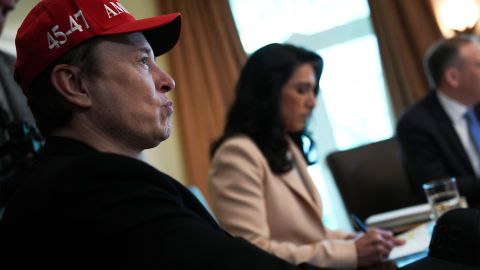 WASHINGTON, DC - APRIL 30: Tesla CEO Elon Musk looks on during a Cabinet meeting at the White House on April 30, 2025 in Washington, DC. Trump convened the meeting as reports released today say the U.S. economy contracted 0.3% in the first quarter of 2025, the first negative reading in three years, fueled by a massive surge in imports ahead of the istration's expected tariffs. (Photo by Andrew Harnik/Getty Images)