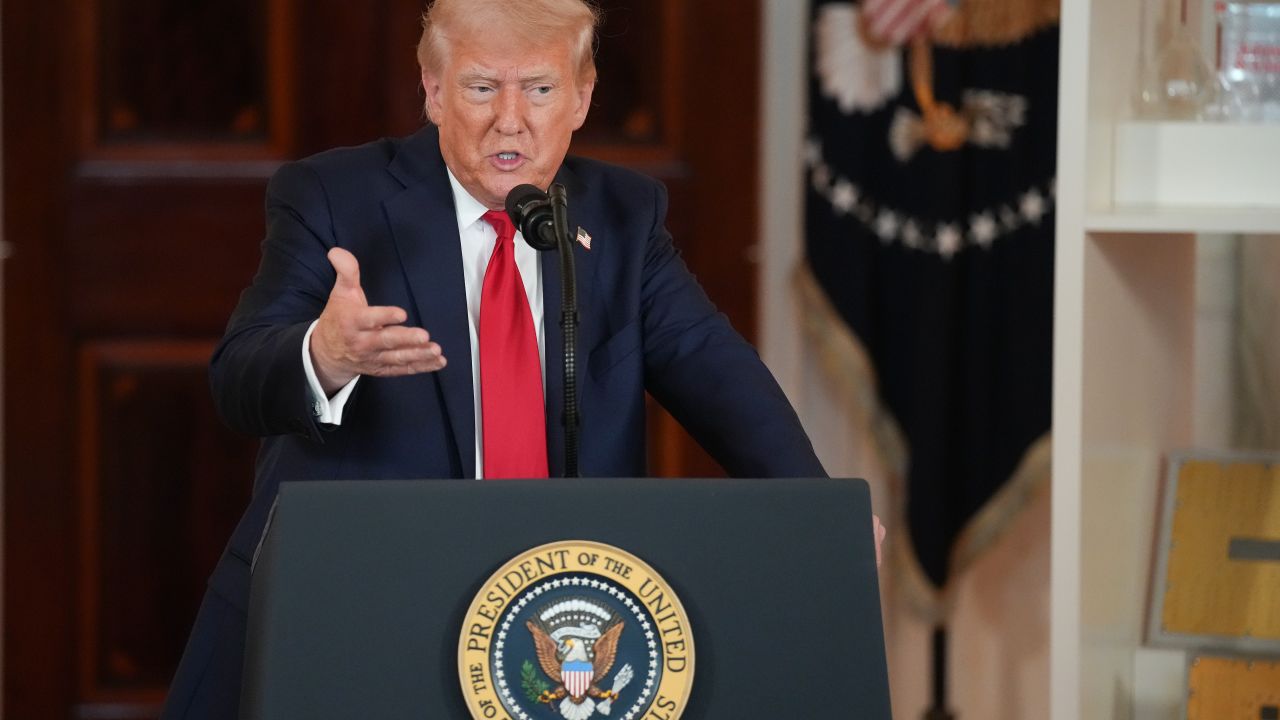 WASHINGTON, DC - APRIL 30: U.S. President Donald Trump speaks in the Cross Hall of the White House during an event on "Investing in America" on April 30, 2025 in Washington, DC. Trump was ed by CEOs to highlight their companies during the event. (Photo by Andrew Harnik/Getty Images)