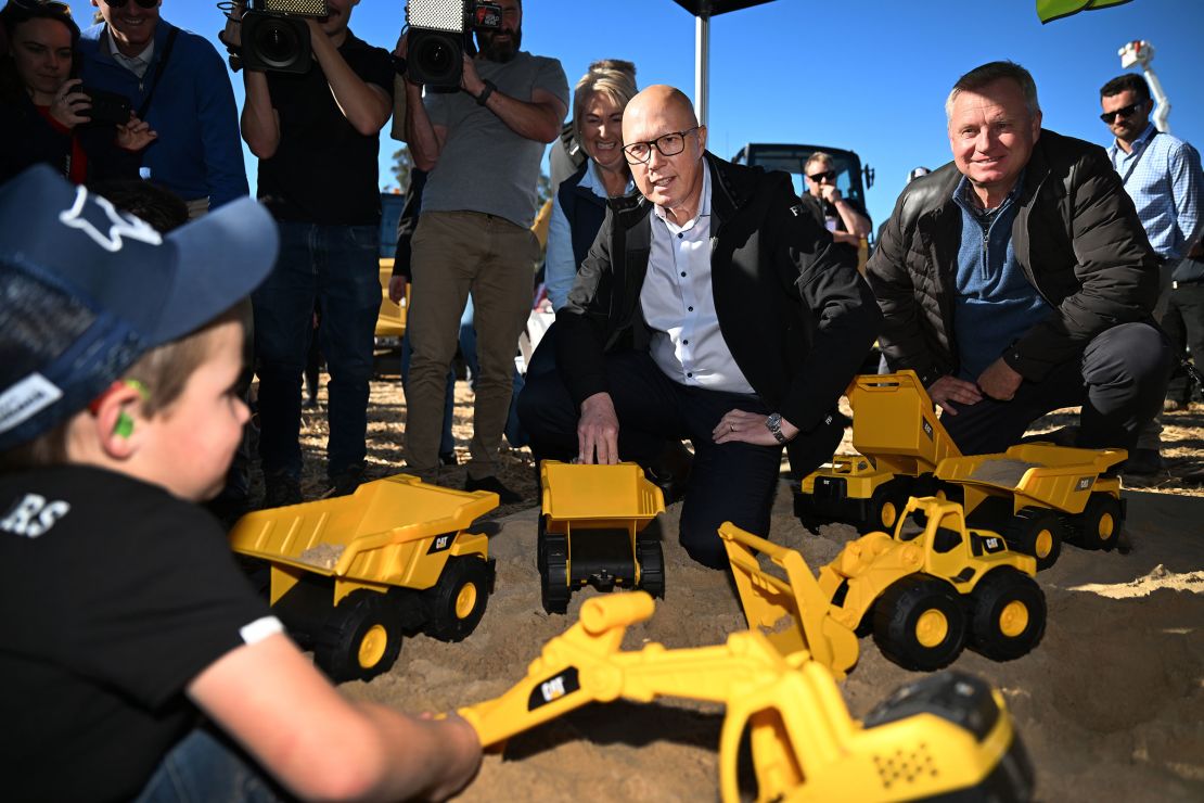 Opposition leader Peter Dutton visits Agfest in the electorate of Lyons, in Carrick, Australia, on May 1.