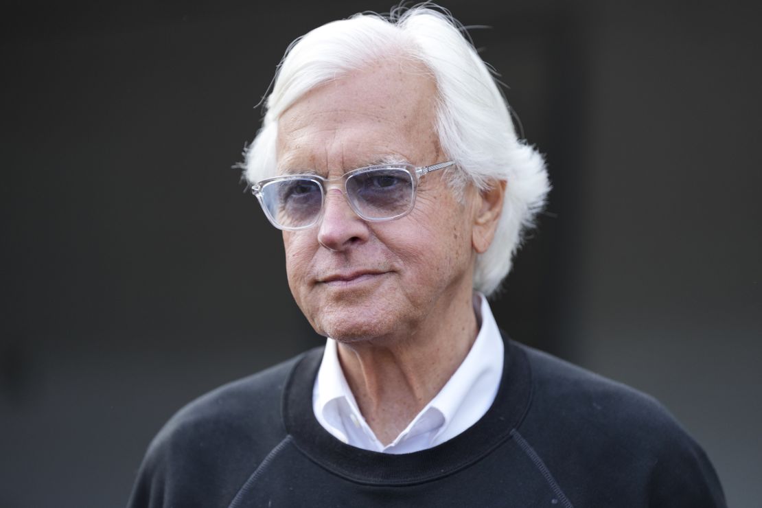Bob Baffert is interviewed after a training session prior to the running of the 151st Kentucky Derby at Churchill Downs.