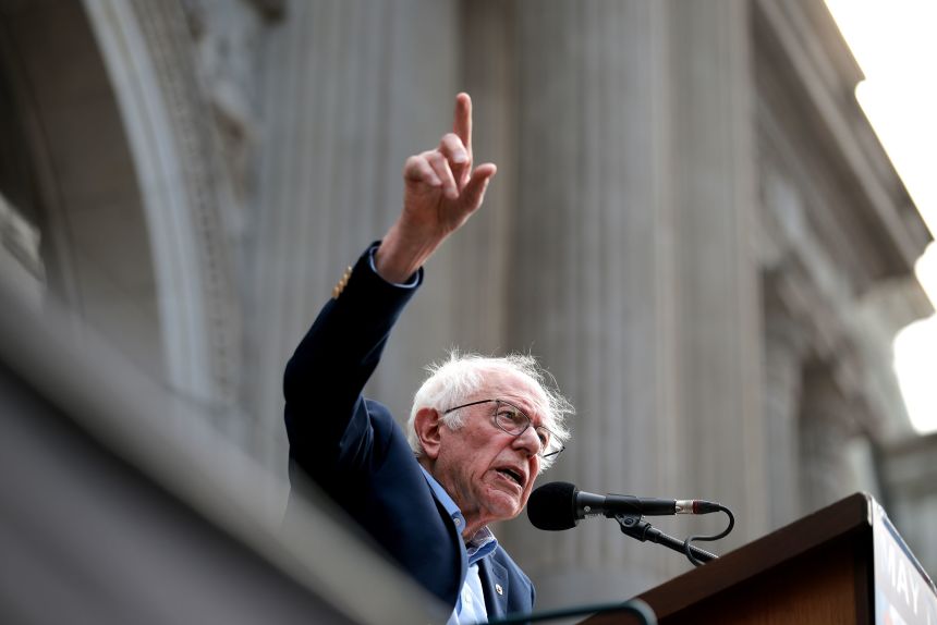 Sen. Bernie Sanders speaks at a rally in Philadelphia, Pennsylvania, on May 1.