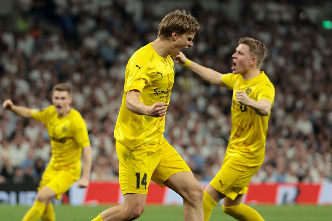 Ulrik Saltnes celebrates scoring a goal which could set up an unlikely comeback next week.