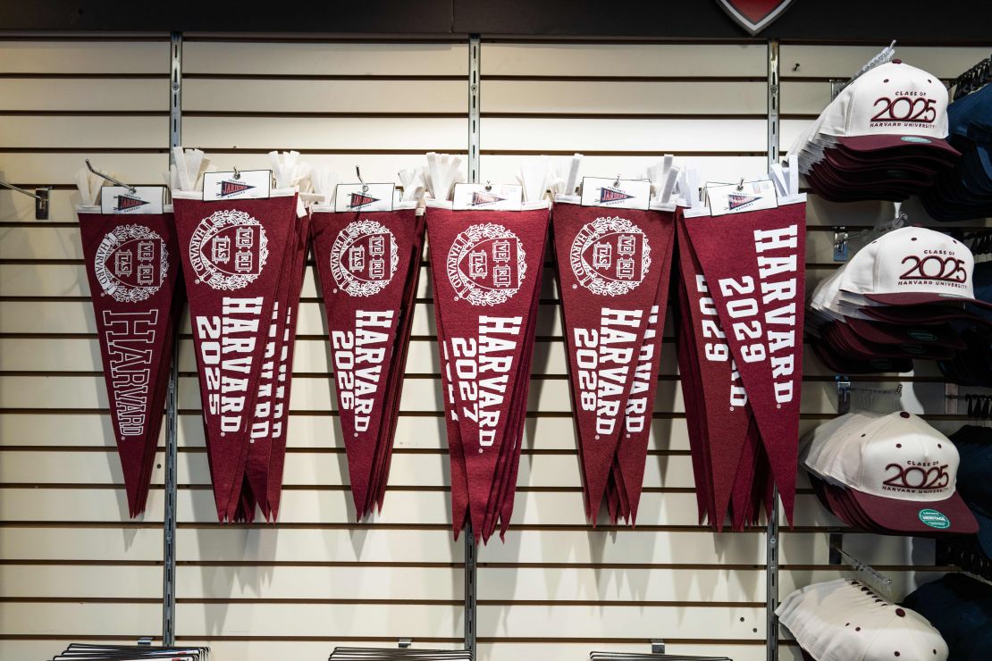 Harvard University merchandise is displayed at a store in Cambridge, Massachusetts.