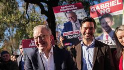 Australian Prime Minister Anthony Albanese arrives at a polling station in the suburb of Box Hill North in in Melbourne, Australia, on Saturday, May 3, 2025.
