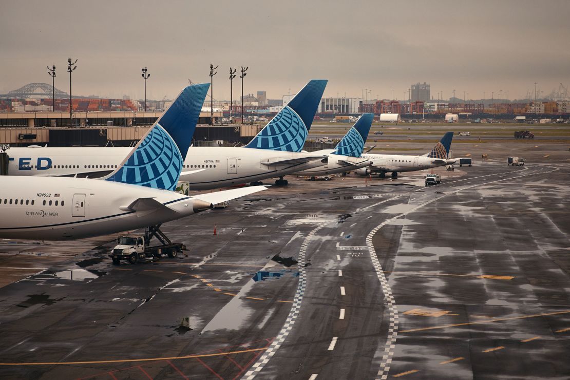 Planes are parked at Newark airport's Terminal C on Tuesday.