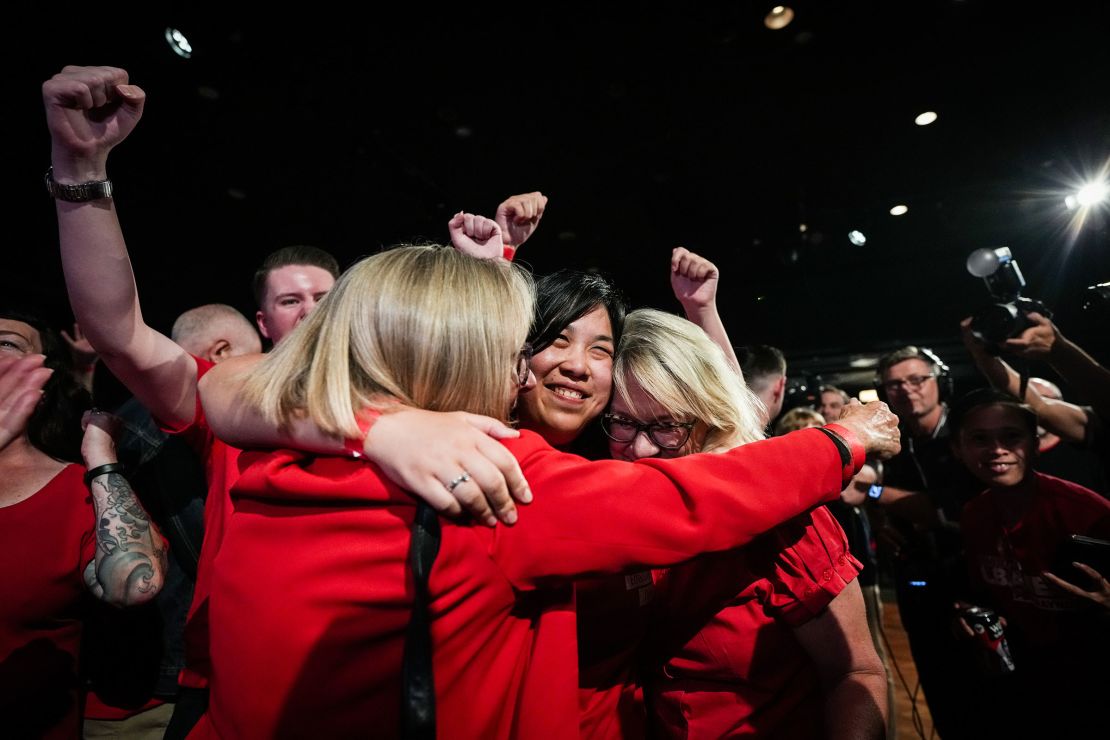 Supporters cheer during Australian Prime Minister Anthony Albanese’s victory speech at the Labor Party’s election night event in Sydney, on Saturday, May 3, 2025.
