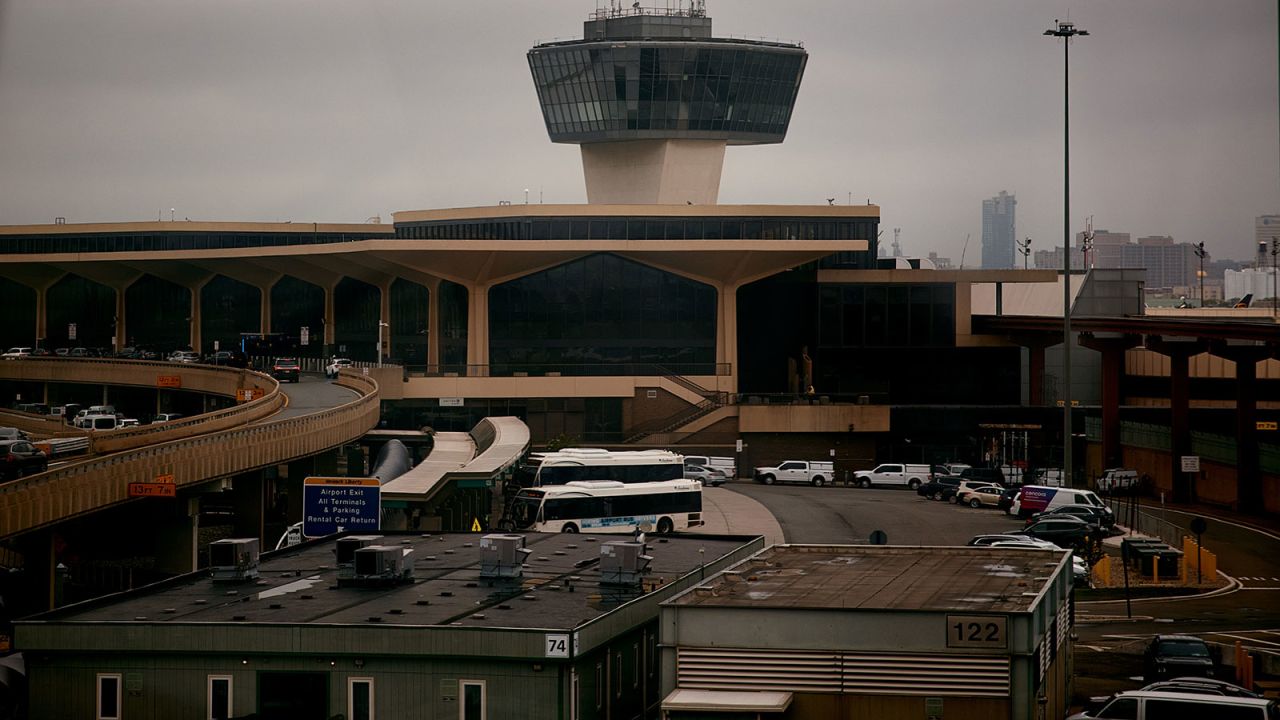 An airport control tower is seen at Terminal C in Newark Liberty International Airport on Tuesday in Newark, New Jersey.