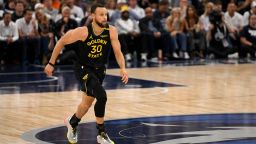 Stephen Curry #30 of the Golden State Warriors looks on during the game against the Minnesota Timberwolves.