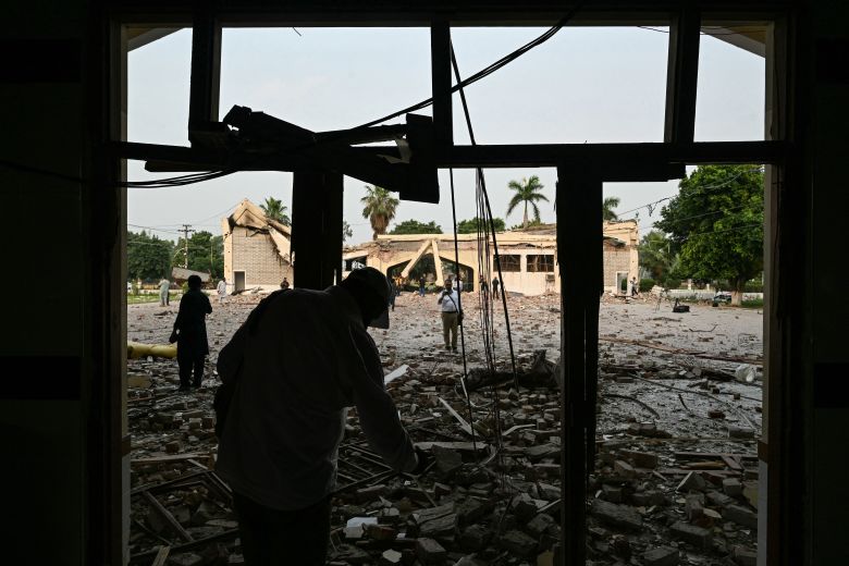 A general view of a damaged building at the Government Health and Educational complex in Muridke about 30 kms from Lahore, on May 7, 2025, after Indian strikes.