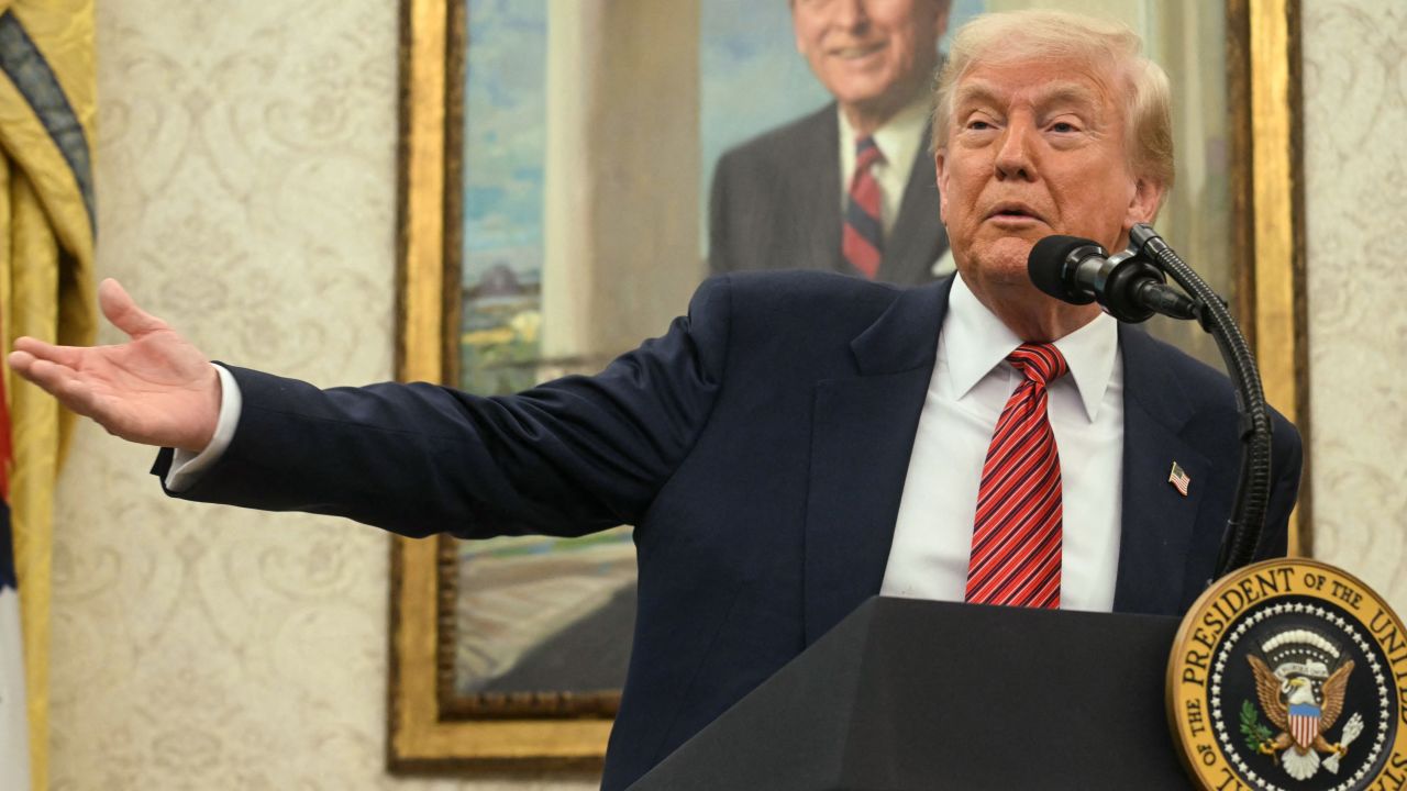 US President Donald Trump speaks during a swearing-in ceremony for the Ambassador to China, former Republican Senator of Georgia, David Perdue at the White House in Washington, DC, May 7, 2025. (Photo by Jim WATSON / AFP) (Photo by JIM WATSON/AFP via Getty Images)          