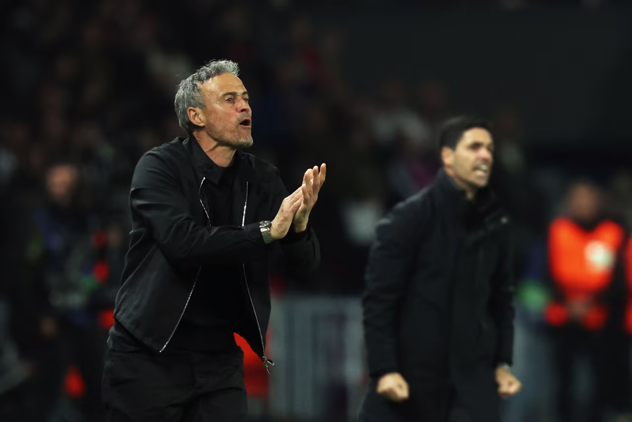 Paris Saint-Germain coach Luis Enrique yells during the match.