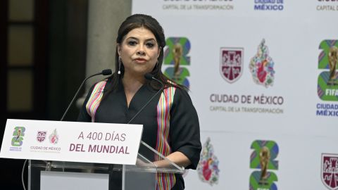 Mexico City Mayor Clara Brugada speaks during the presentation of the program and organizing committee for the 2026 FIFA World Cup in Mexico City on May 7, 2025. (Photo by Alfredo ESTRELLA / AFP) (Photo by ALFREDO ESTRELLA/AFP via Getty Images)          