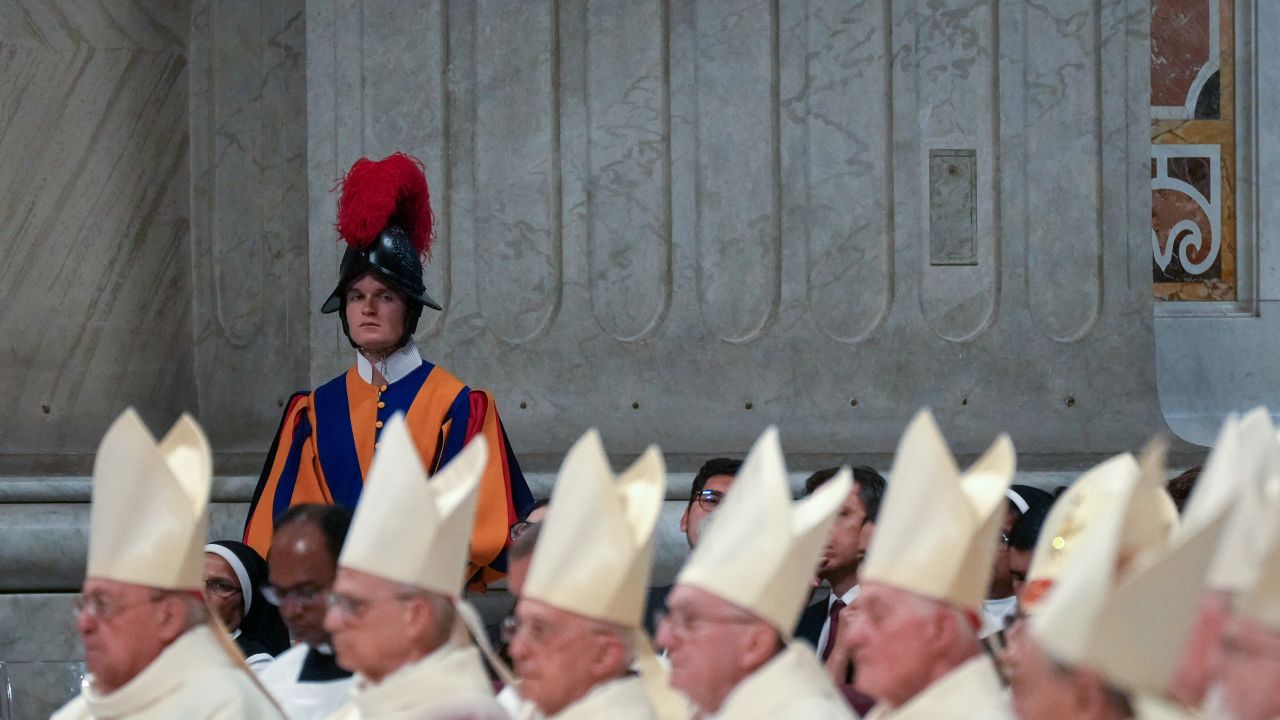VATICAN CITY, VATICAN - MAY 04: Cardinals and faithful attend the ninth Novendiale Mass during the mourning period for Pope Francis in Saint Peter's Basilica on May 04, 2025 in Vatican City, Vatican. On May 7, 133 cardinals will enter the Sistine Chapel to begin the papal conclave, the secretive voting process that requires two-thirds majority to elect the new leader of the Catholic Church. The election follows the death of Pope Francis on April 21 at the age of 88. (Photo by Christopher Furlong/Getty Images)