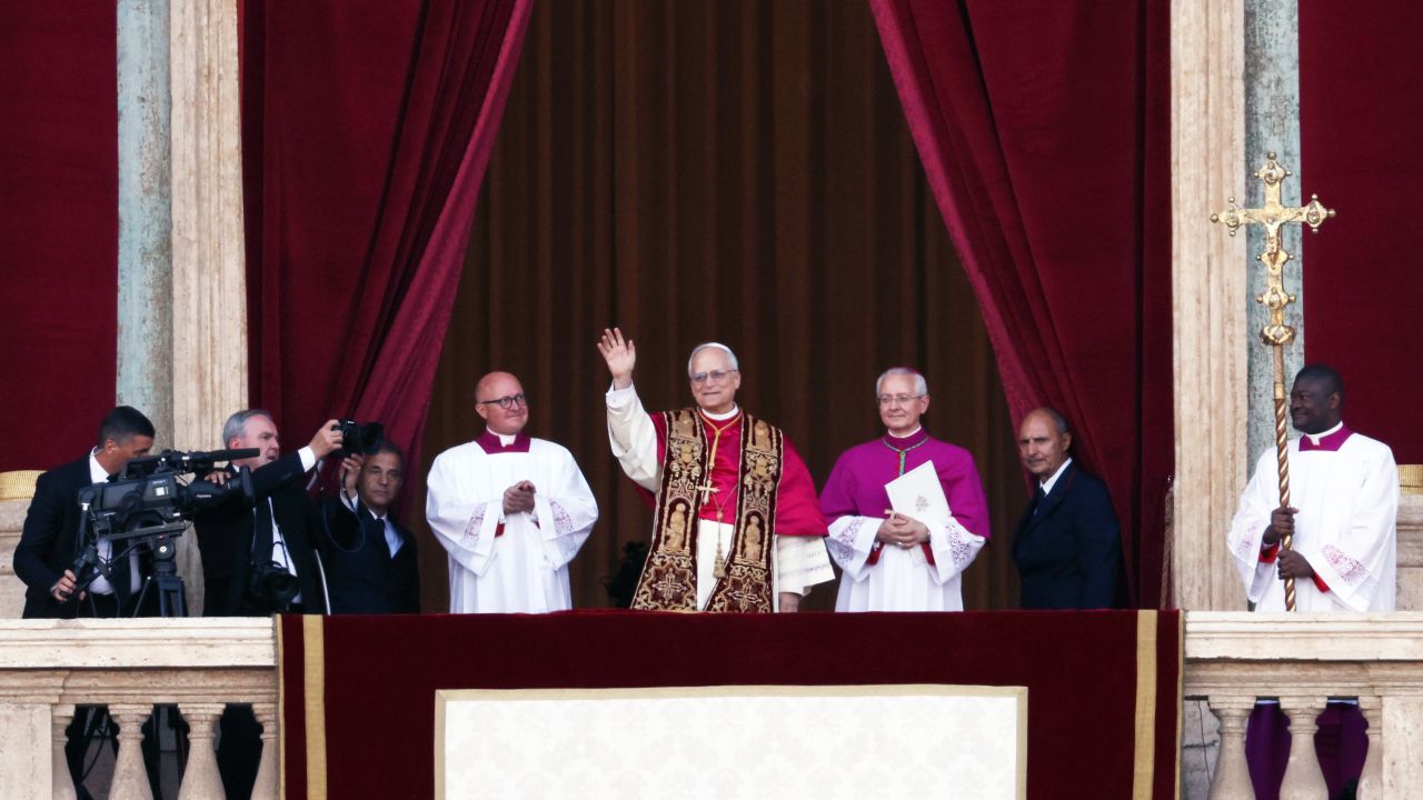 VATICAN CITY, VATICAN - MAY 8: The newly elected Pontiff, Pope Leo XIV is seen for the first time from the Vatican balcony on May 8, 2025 in Vatican City, Vatican. White smoke was seen over the Vatican early this evening as the Conclave of Cardinals took just two days to elect Cardinal Robert Francis Prevost, who will be known as Pope Leo (Leone) XIV, as the 267th Supreme Pontiff after the death of Pope Francis on Easter Monday. (Photo by Dan Kitwood/Getty Images)