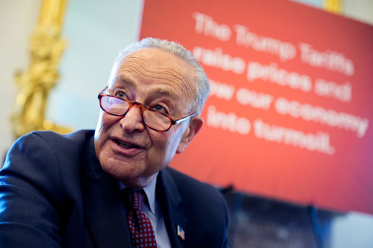 Senate Democratic Leader Chuck Schumer speaks to reporters at the Capitol building in Washington, on May 8.