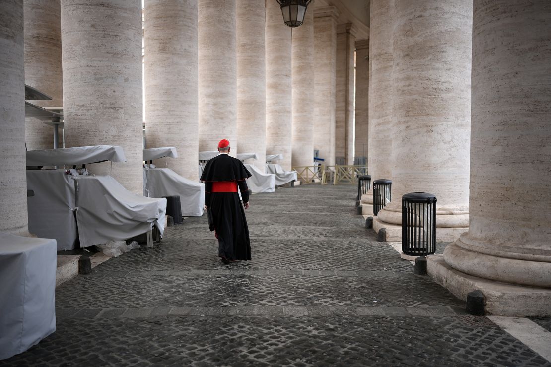 Cardinals arrive at the Vatican for a College of Cardinals' meeting on Monday in Rome, Italy.