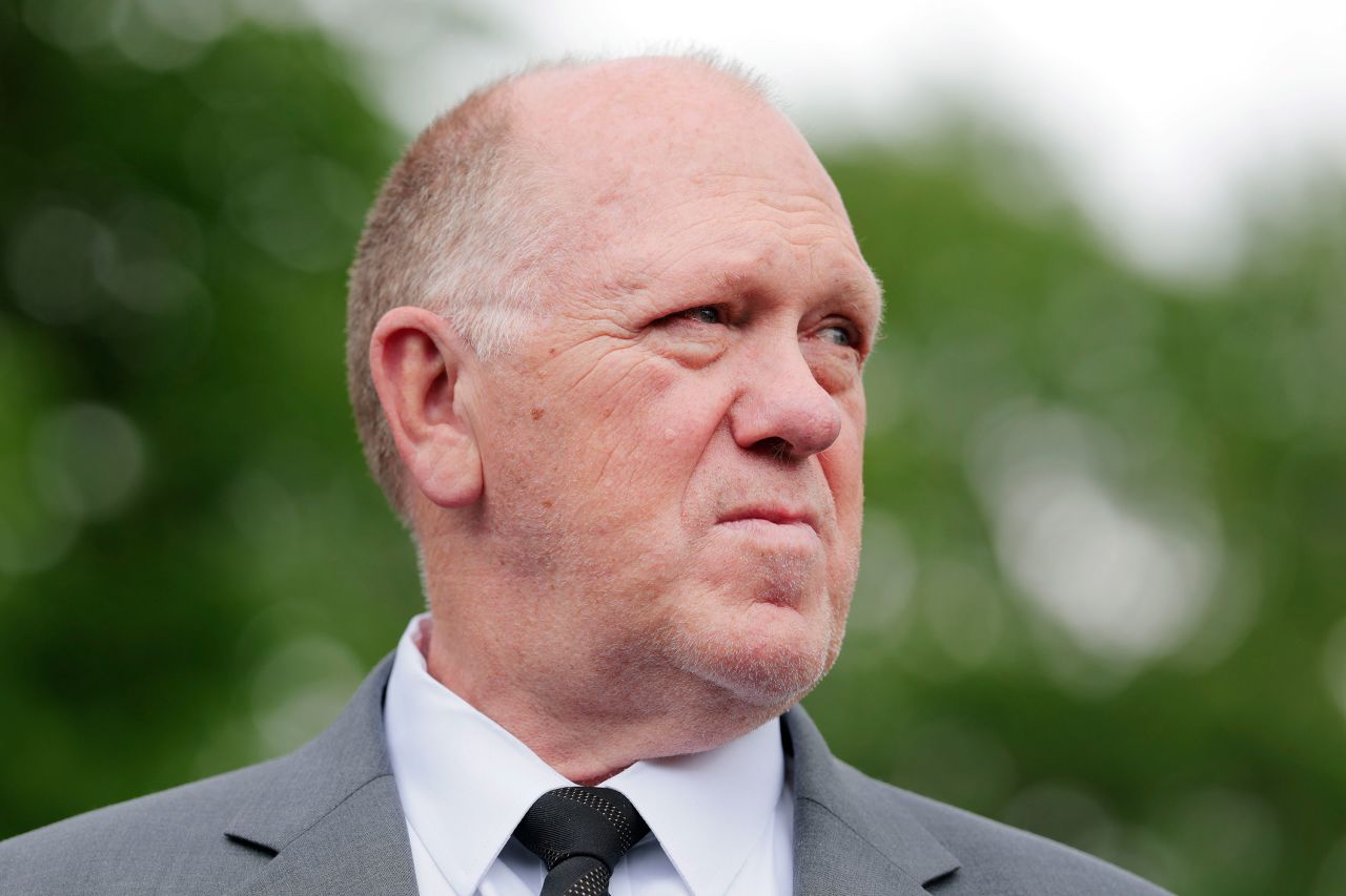 Border czar Tom Homan speaks to reporters outside the White House in Washington, DC, on May 5.