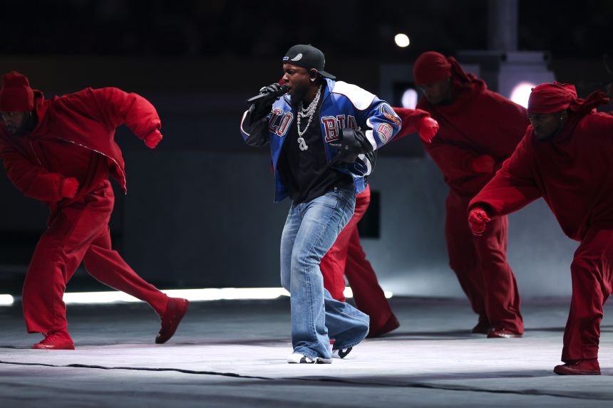Kendrick Lamar performs at the 2025 Super Bowl halftime show in New Orleans, on February 9.