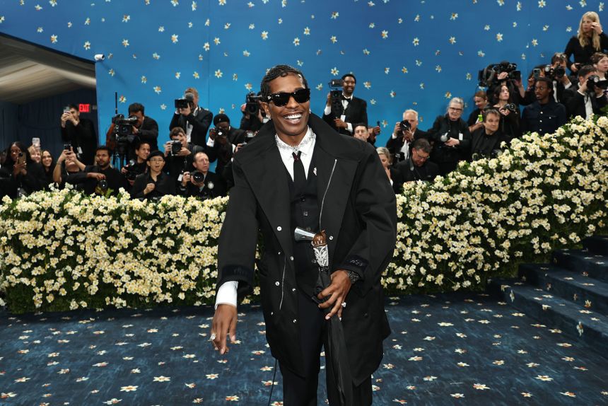 A$AP Rocky at the 2025 Met Gala, titled 'Superfine: Tailoring Black Style.'