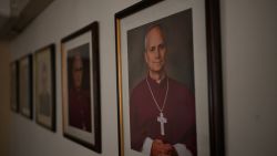 A portrait of Pope Leo XIV from when he was a Bishop is pictured at the bishop's palace in Chiclayo, northern Peru on May 9, 2025. US-born pontiff Leo XIV, close to Pope Francis, became a Peruvian national in 2015 and devoted more than 20 years as a missionary in the Andean country. (Photo by ERNESTO BENAVIDES / AFP) (Photo by ERNESTO BENAVIDES/AFP via Getty Images)          