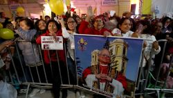 CHICLAYO, PERU - MAY 10: Faithfuls sing during the Holy Mass to celebrate the newly elected Pope Leo XIV on May 10, 2025 in Chiclayo, Peru. Leo XIV was elected by the Conclave on May 08 as the 267th pontiff. Born in Chicago on September 14, 1955 as Robert Francis Prevost, the current pope worked for many years in Peru before being named as bishop of Chiclayo from 2014 to 2023. (Photo by Raul Sifuentes/Getty Images)