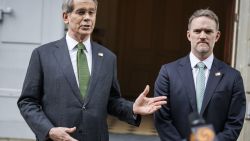 US Treasury Secretary Scott Bessent (L) and US Trade Representative Jamieson Greer speak to the media after talks between seniors US and Chinese officials on tariffs at the residence of the permanent Swiss ambassador to the United Nations in Geneva on May 11, 2025. US officials voiced optimism on May 11, at the end of a weekend of trade talks with China aimed to de-escalate trade tensions sparked by President Donald Trump's aggressive tariff rollout. (Photo by VALENTIN FLAURAUD / AFP) (Photo by VALENTIN FLAURAUD/AFP via Getty Images)