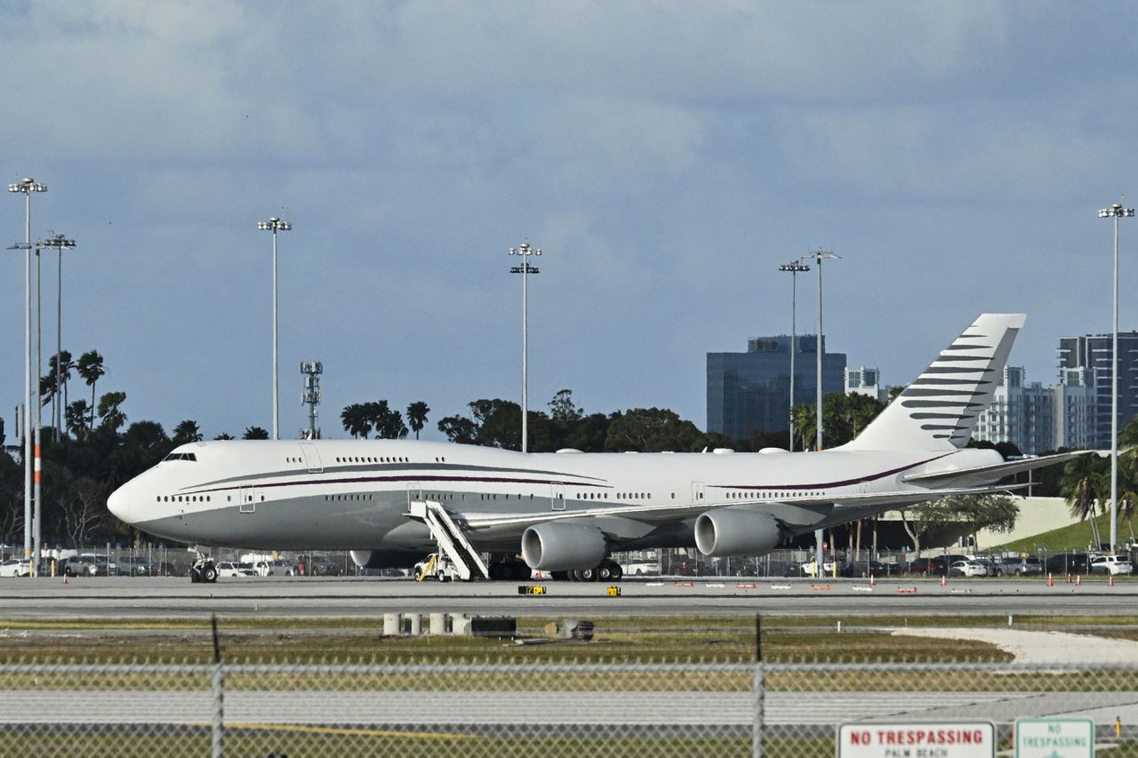 This photo taken February 15 shows a Boeing 747 on the tarmac of Palm Beach International airport after President Donald Trump toured the aircraft.