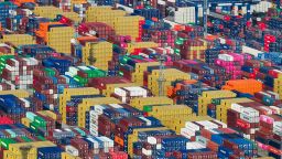 Containers are stacked at a port in Nanjing, in eastern China's Jiangsu province on May 12, 2025. (Photo by AFP) / China OUT (Photo by STR/AFP via Getty Images)          