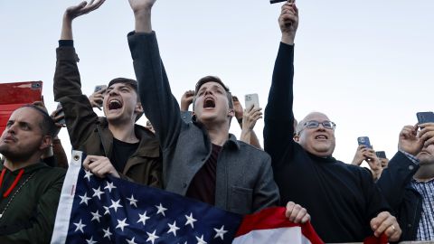 VATICAN CITY, VATICAN - MAY 08: Americans from Texas including Cole Wendling (C) celebrate after the newly elected Pontiff, Pope Leo XIV, was announced on May 08, 2025 in Vatican City, Vatican. White smoke was seen over the Vatican early this evening as the Conclave of Cardinals took just two days to elect Cardinal Robert Francis Prevost, who will be known as Pope Leo (Leone) XIV, as the 267th Supreme Pontiff after the death of Pope Francis on Easter Monday. (Photo by Mario Tama/Getty Images)