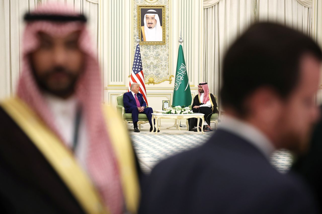 U.S. President Donald J. Trump and Saudi Crown Prince Mohammed bin Salman attend a bilateral meeting at the Saudi Royal Court in Riyadh on Tuesday.
