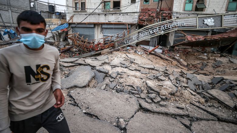 KHAN YUNIS, GAZA - MAY 13: A view of the completely destroyed courtyard of the European Hospital after Israeli army attack in Khan Yunis, Gaza on May 13, 2025. Many people were killed and many injuries were reported following the attack. (Photo by Ali Jadallah/Anadolu via Getty Images)