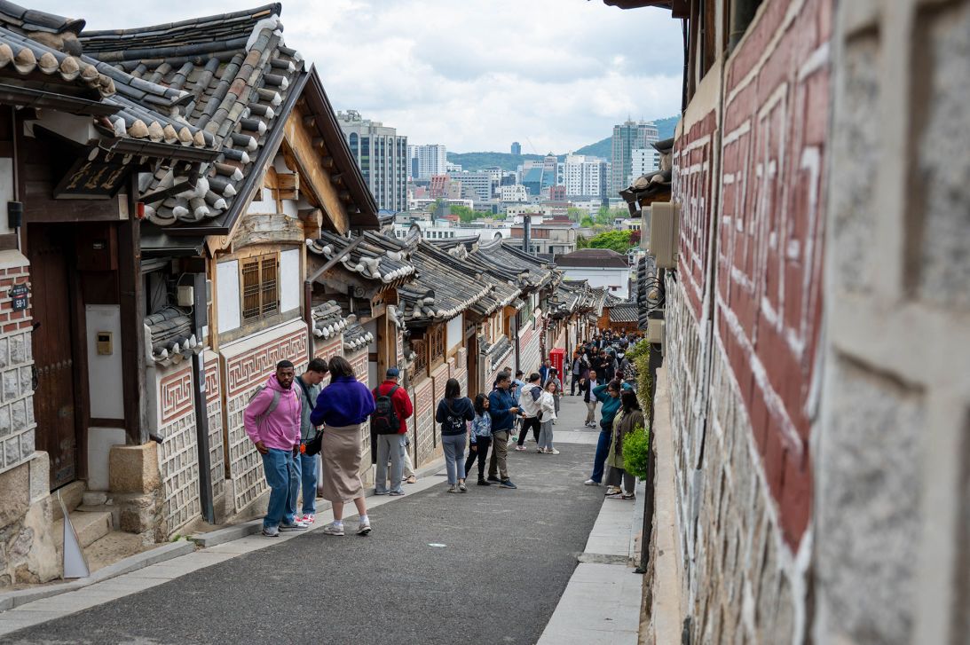 A street in the Bukchon Hanok Village, a popular area featuring traditional houses in Seoul, South Korea, in May 2025.