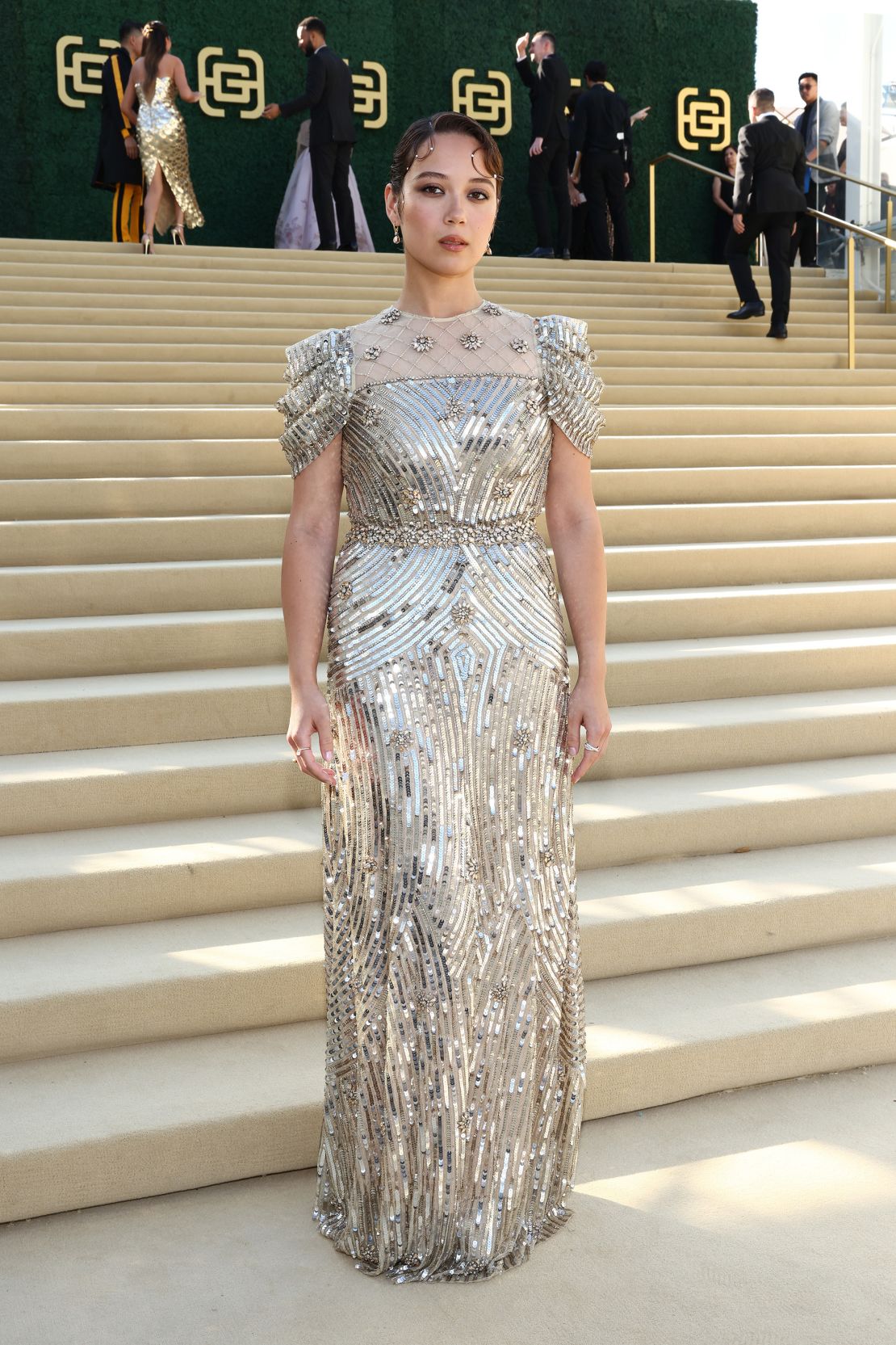 Laufey attends the Gold Gala in a sequinned gown by Chinese designer Huishan Zhang.