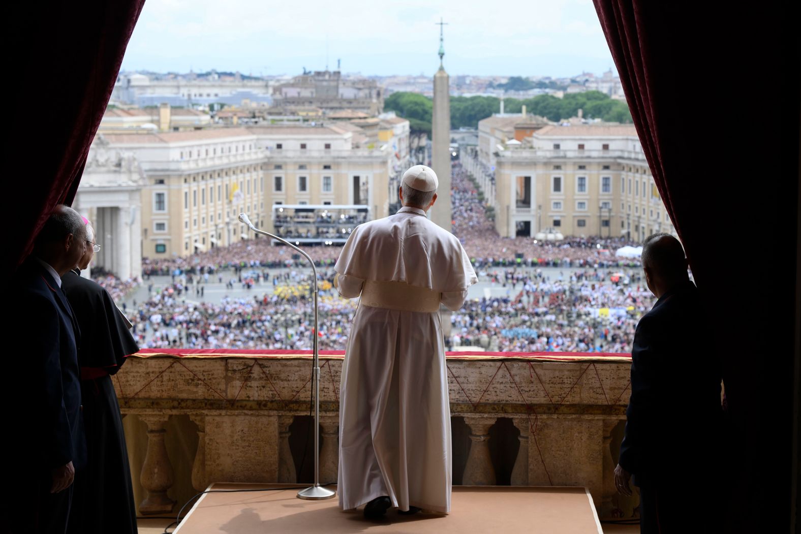 Leo leads his first Sunday blessing from the balcony of St. Peter's Basilica in May 2025.