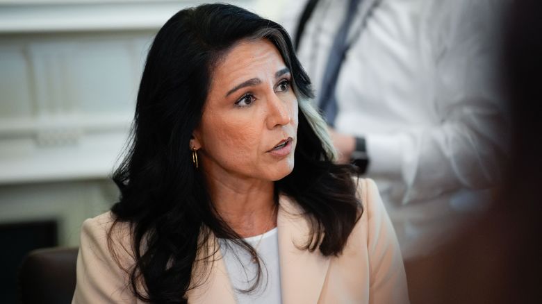 Director of National Intelligence Tulsi Gabbard speaks during a Cabinet meeting with President Donald Trump on Wednesday April 30, 2025 at the White House in Washington, DC.
